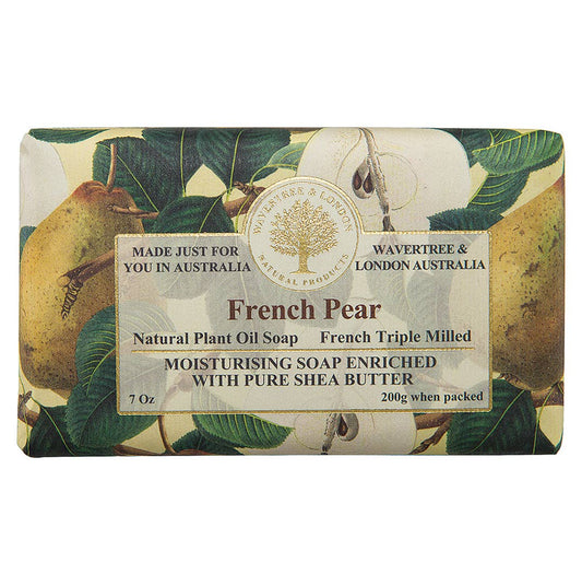 French Pear soap bar with Wavertree & London Australia branding on a white background