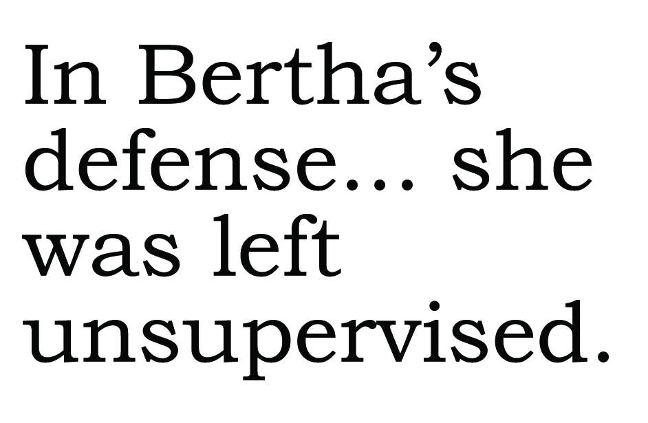BIG HOUSE Greetings, In Bertha's defense, she was left...