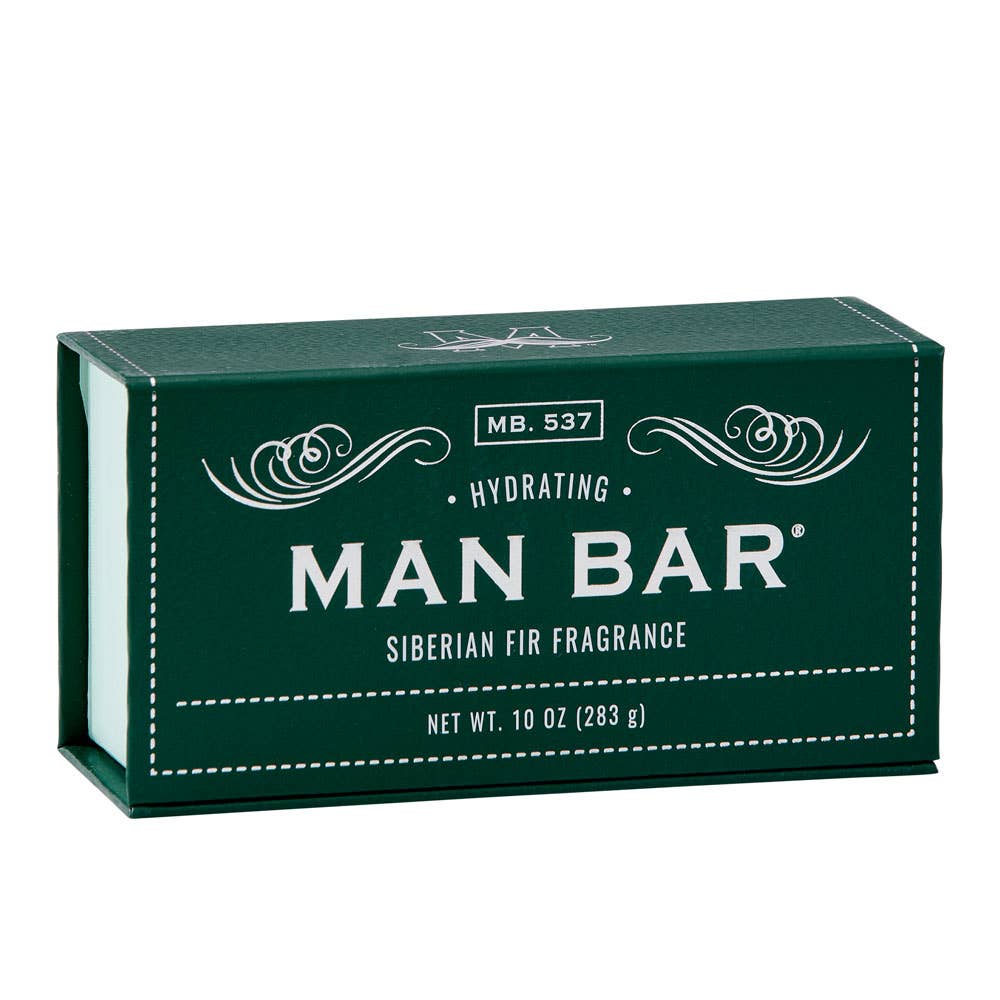 Man Bar soap packaging with green background and white text