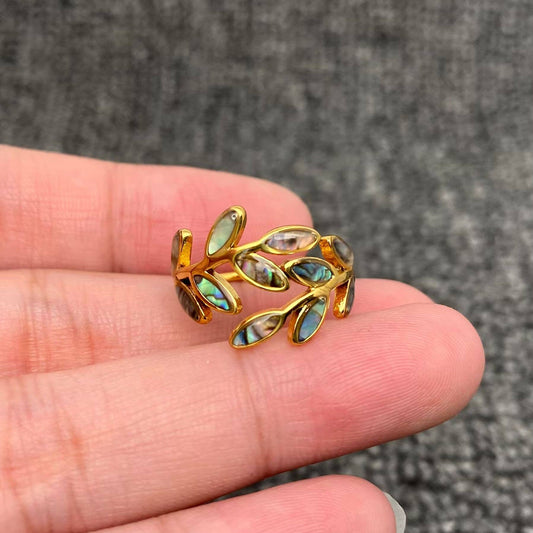 Abalone Shell Leaf Shape 18K Gold Plated S.Steel Ring - FGS - The Mirrored Past