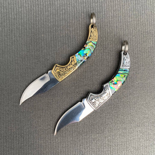 Shell Inlaid Portable Foldable Knife: Silver - The Mirrored Past