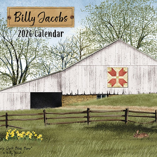 2026 Billy Jacobs calendar cover with a barn and quilt design