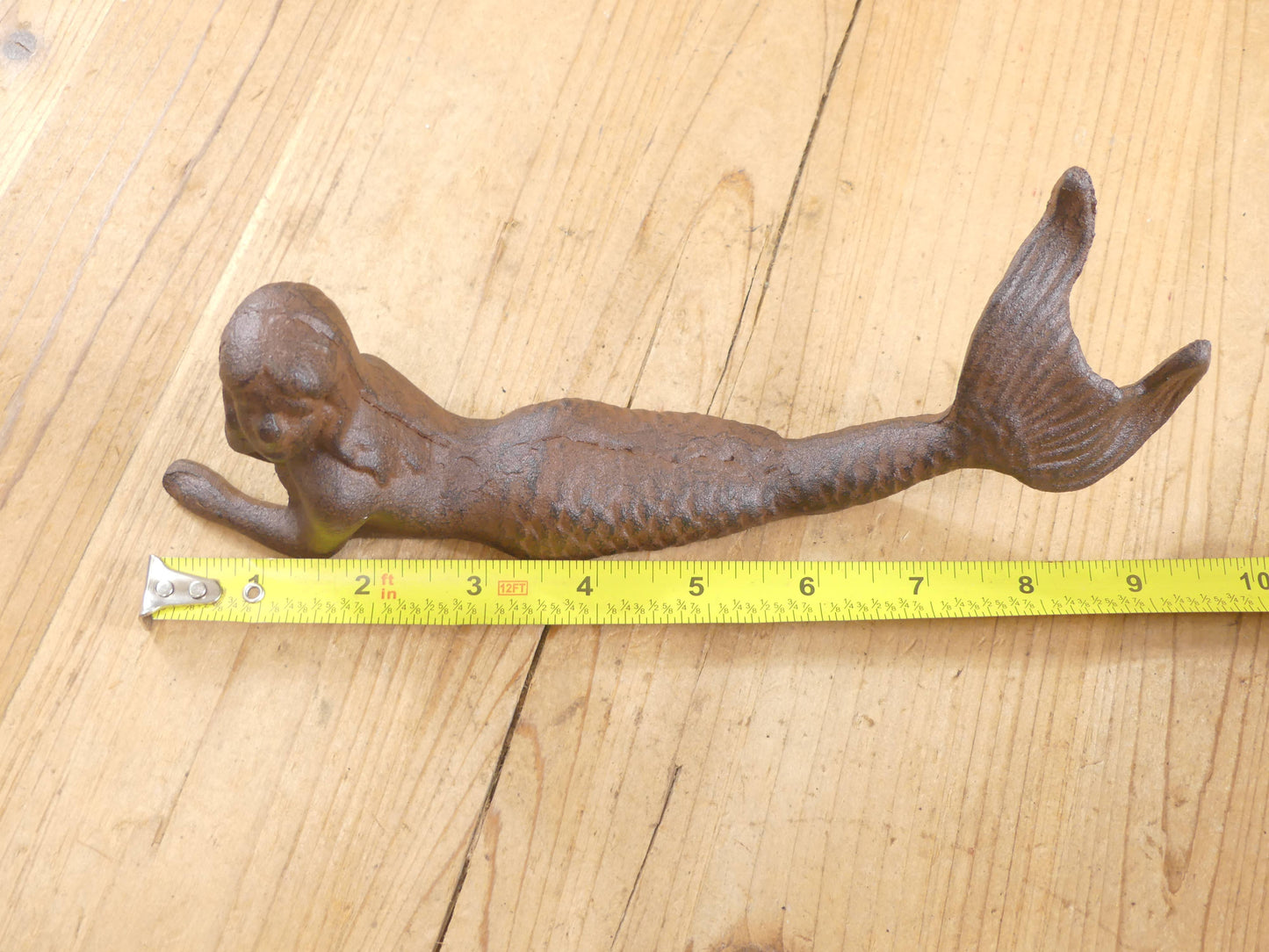 RUSTIC CAST IRON MERMAID FIGURE / PAPER WEIGHT, 9 1/2 " LONG - The Mirrored Past