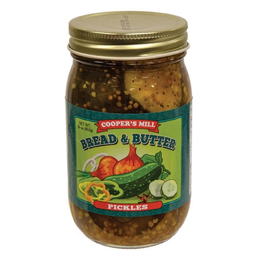 Jar of Coopers Mill Bread & Butter Pickles on a white background