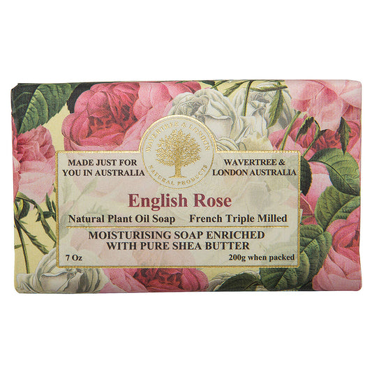 English Rose natural plant oil soap with floral design on packaging