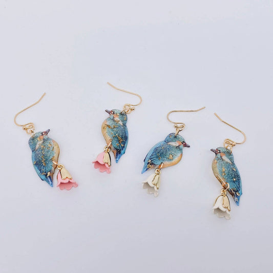Resin Bird Charm Dangle Earrings: White - The Mirrored Past