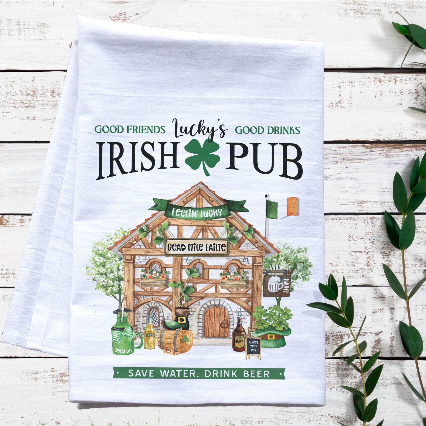 Lucky's Irish Pub Flour Sack Tea Towel - The Mirrored Past