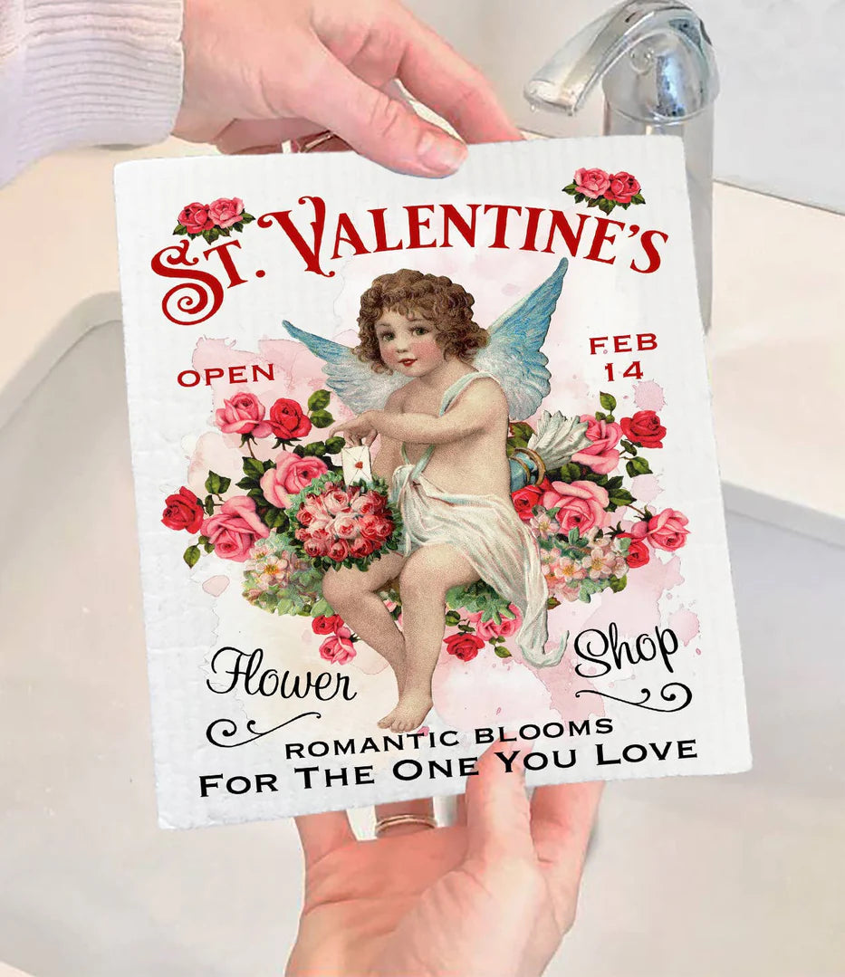 Swedish Dish Cloth | Vintage Cupid Angel St. Valentine's