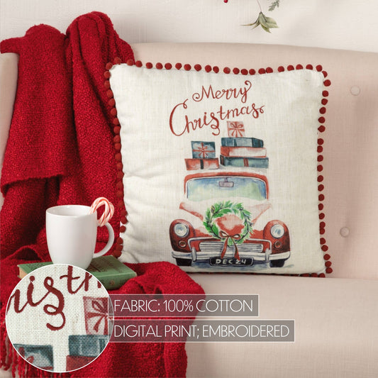 Merry Christmas Truck Pillow 18x18 - The Mirrored Past