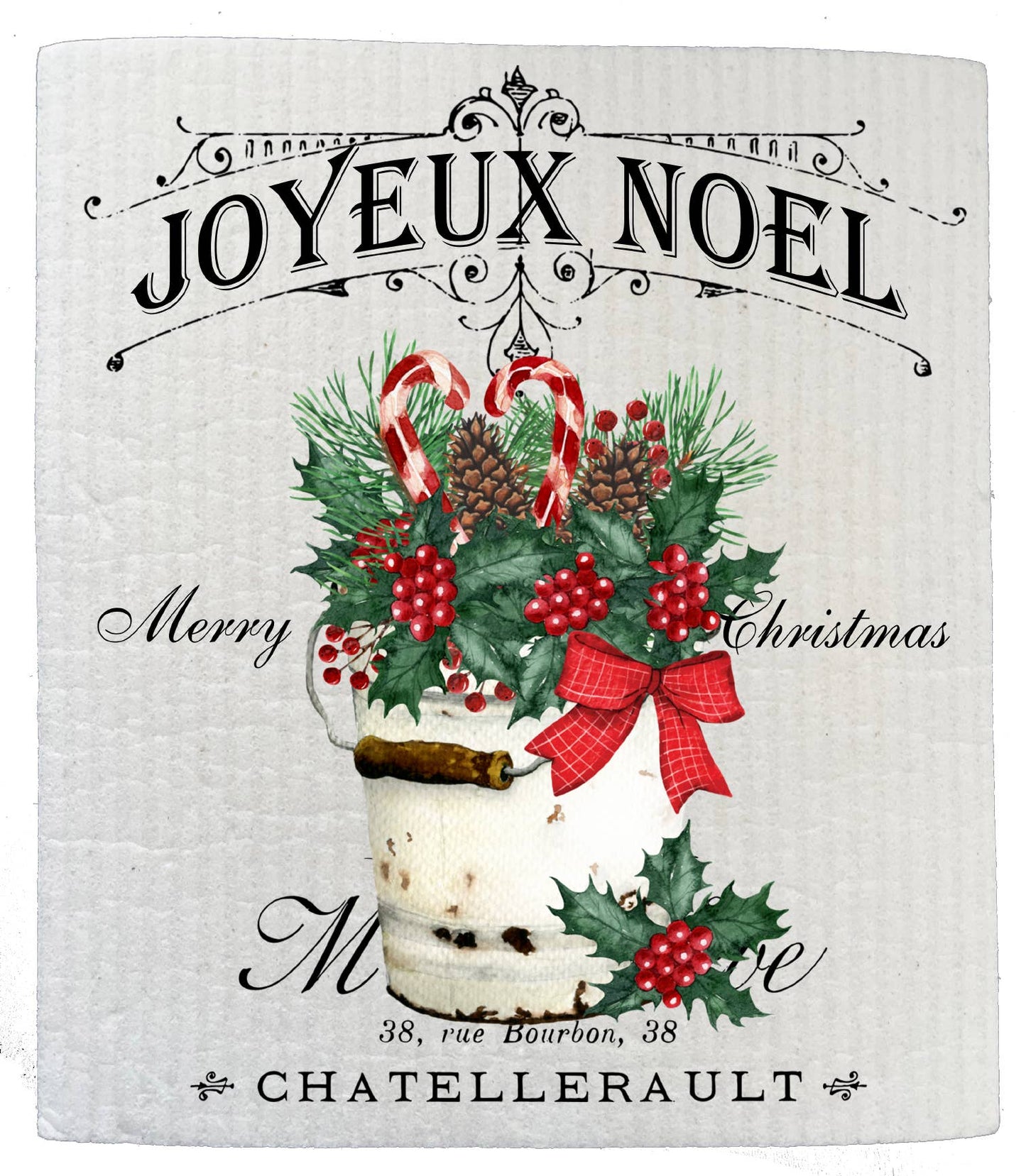 SWEDISH DISH CLOTHS | Joyeux Noel Holly French Christmas - The Mirrored Past