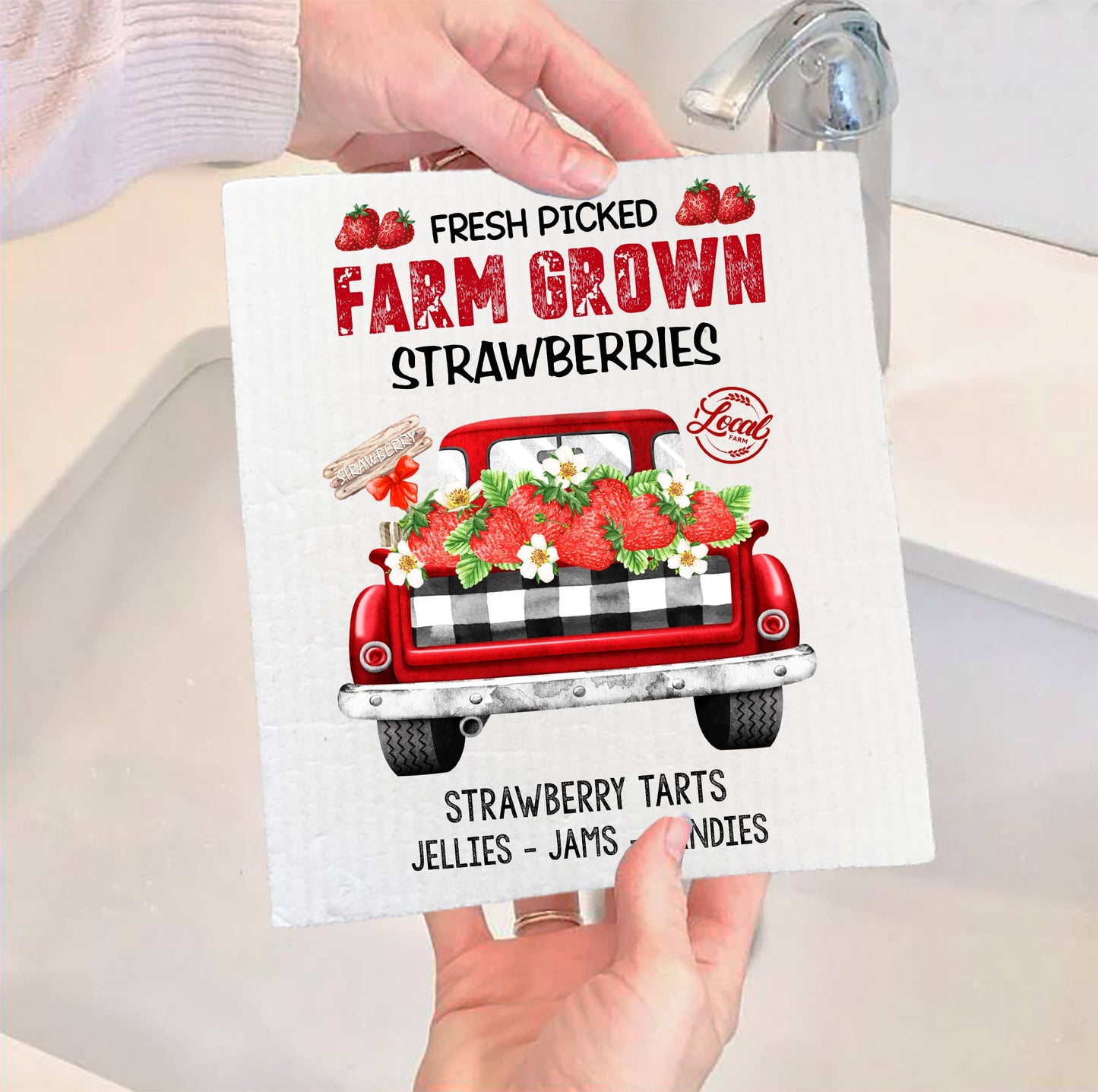 SWEDISH DISH CLOTHS | Country Farm Fresh Strawberry Red Truck - The Mirrored Past