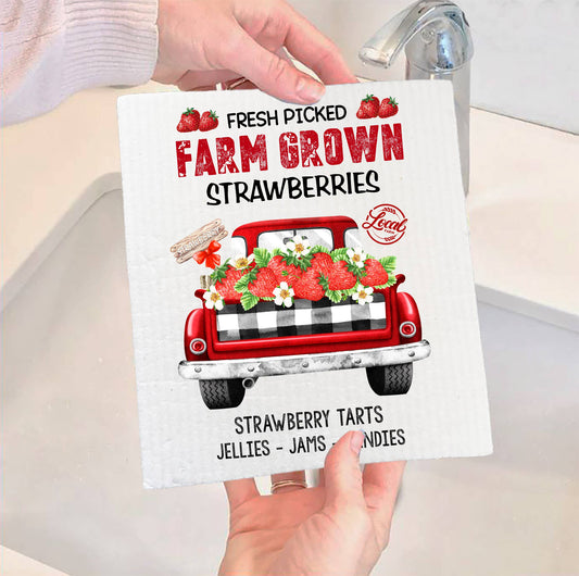 Country Farm Fresh Strawberry Red Truck SWEDISH DISH CLOTH