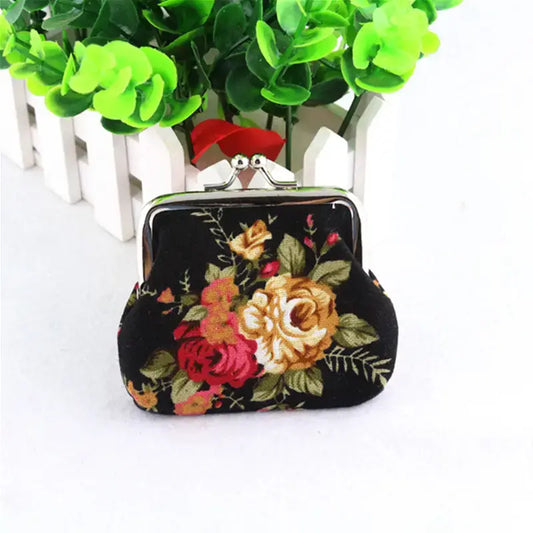 Floral Coin Purse, Cute Small Storage Purse Coins trinkets: Black - The Mirrored Past