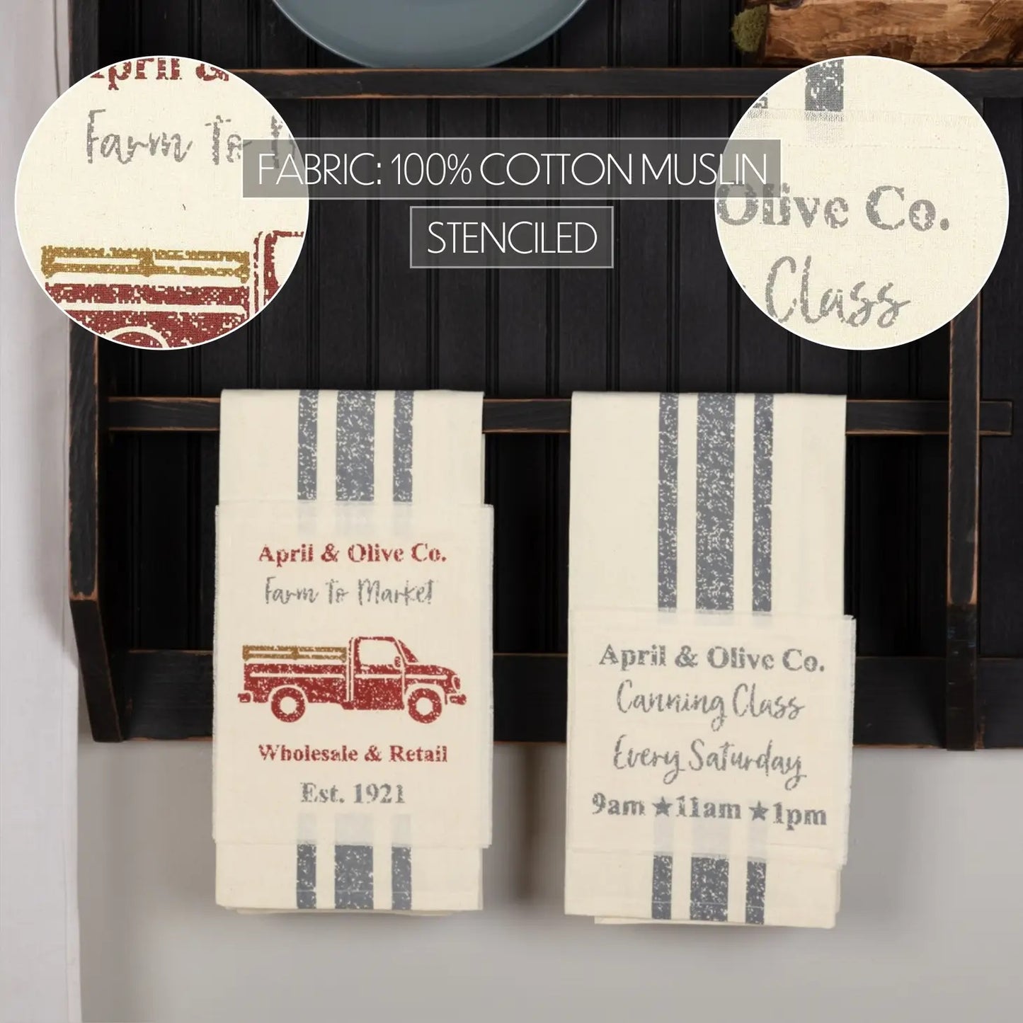 Farmer's Market Delivery Truck Unbleached Natural Muslin Tea Towel Set of 2 (Truck; Canning) - The Mirrored Past