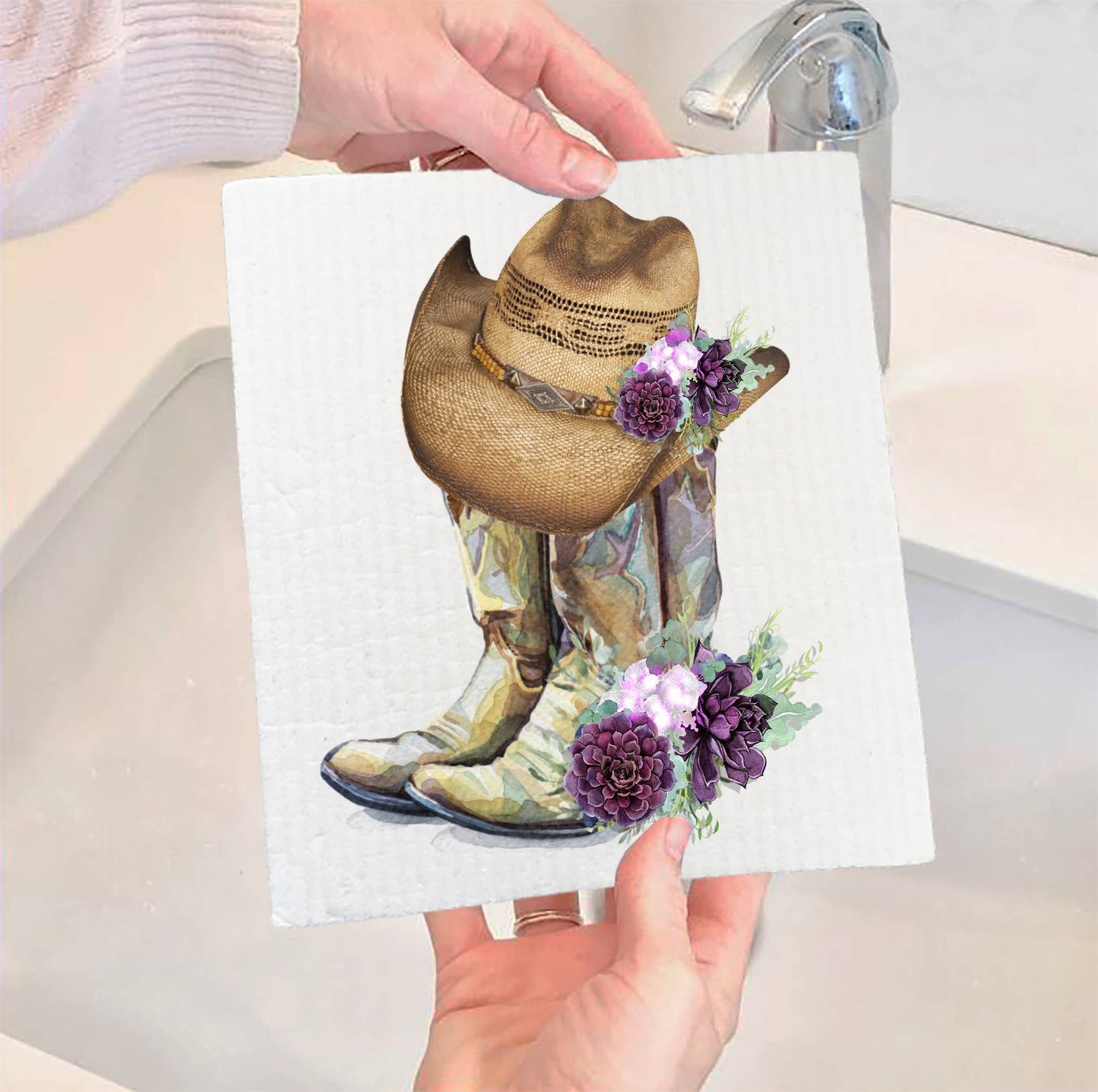 Western Cowboy Boots Hats Southwestern SWEDISH DISH CLOTH