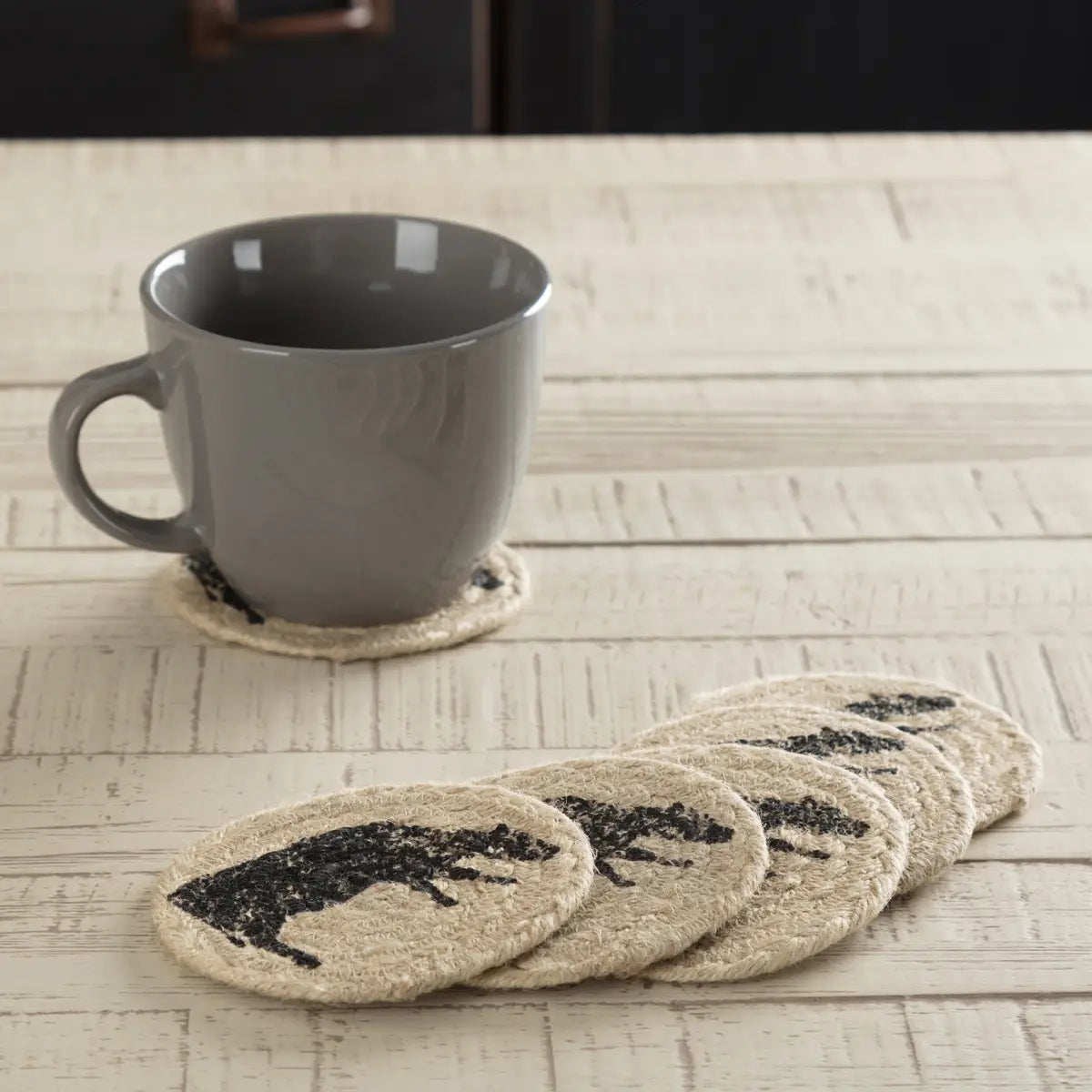 Sawyer Mill Charcoal Cow Jute Coaster Set of 6 - The Mirrored Past