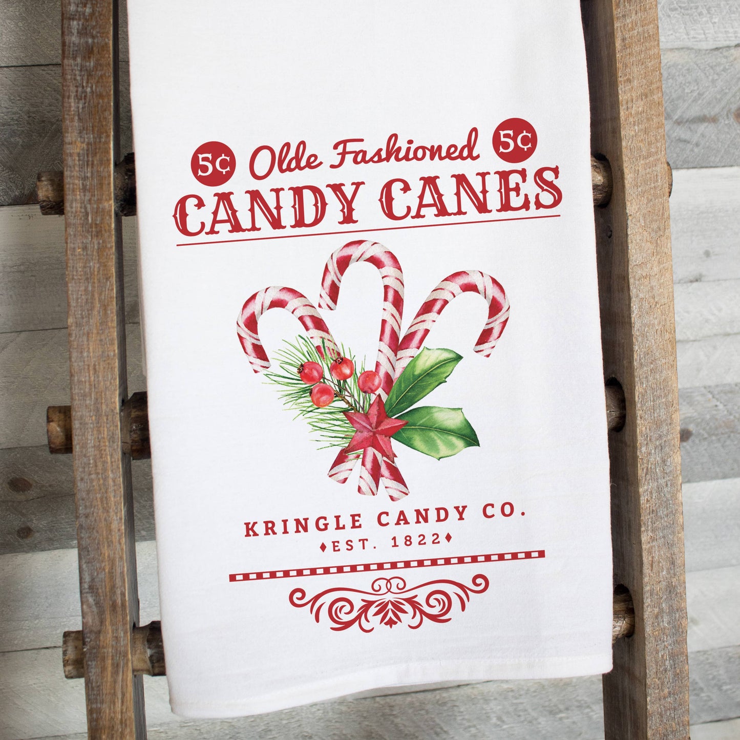 Olde Fashioned Candy Cane Flour Sack Tea Towel - The Mirrored Past