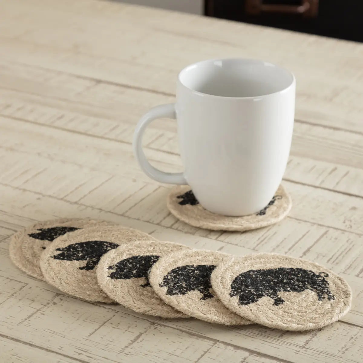 Sawyer Mill Charcoal Pig Jute Coaster Set of 6 - The Mirrored Past