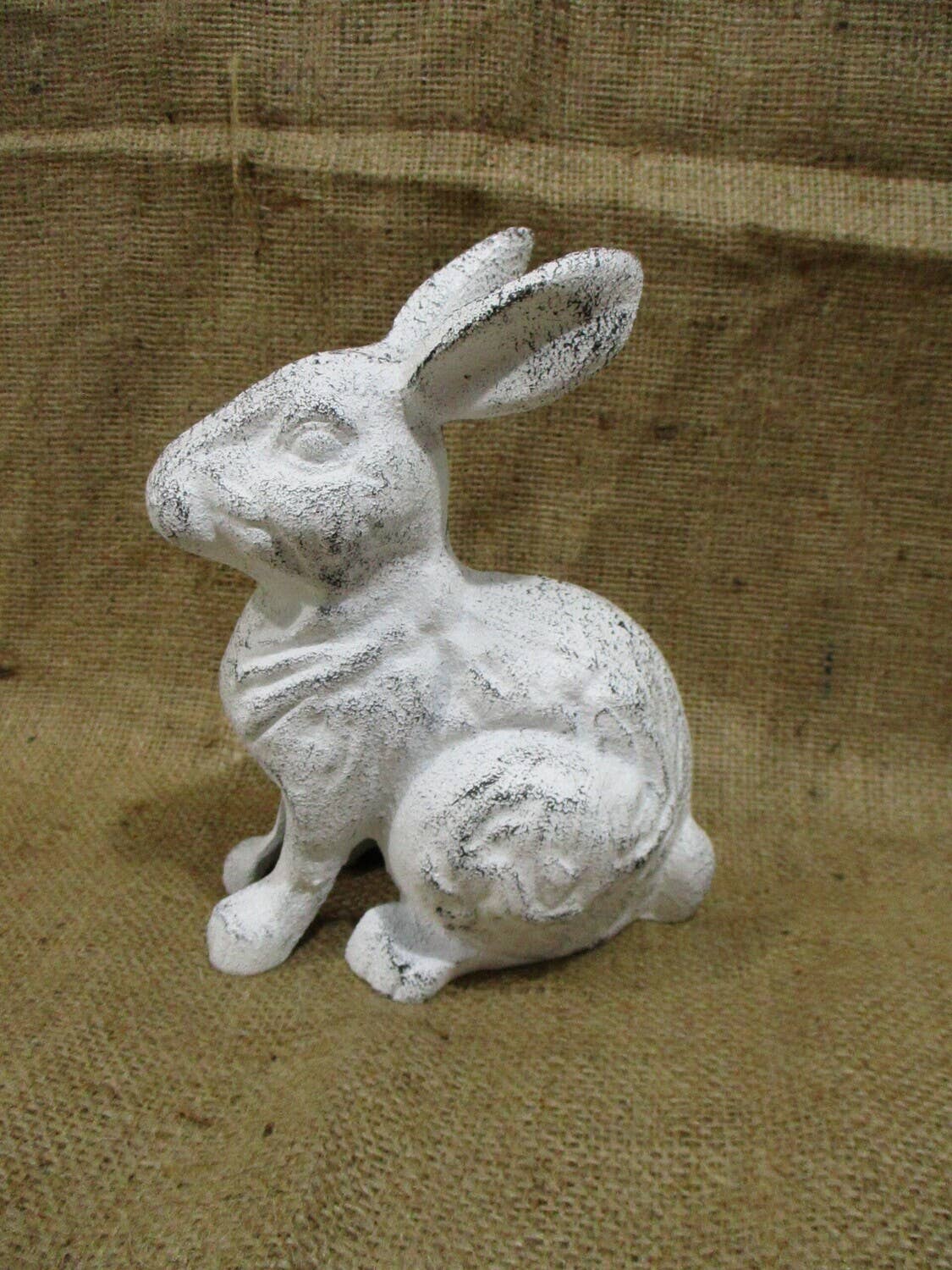 DISTRESSED WHITE CAST IRON RABBIT FIGURE - The Mirrored Past