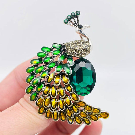 Enamel Colored Rhinestone Peacock Brooch - The Mirrored Past