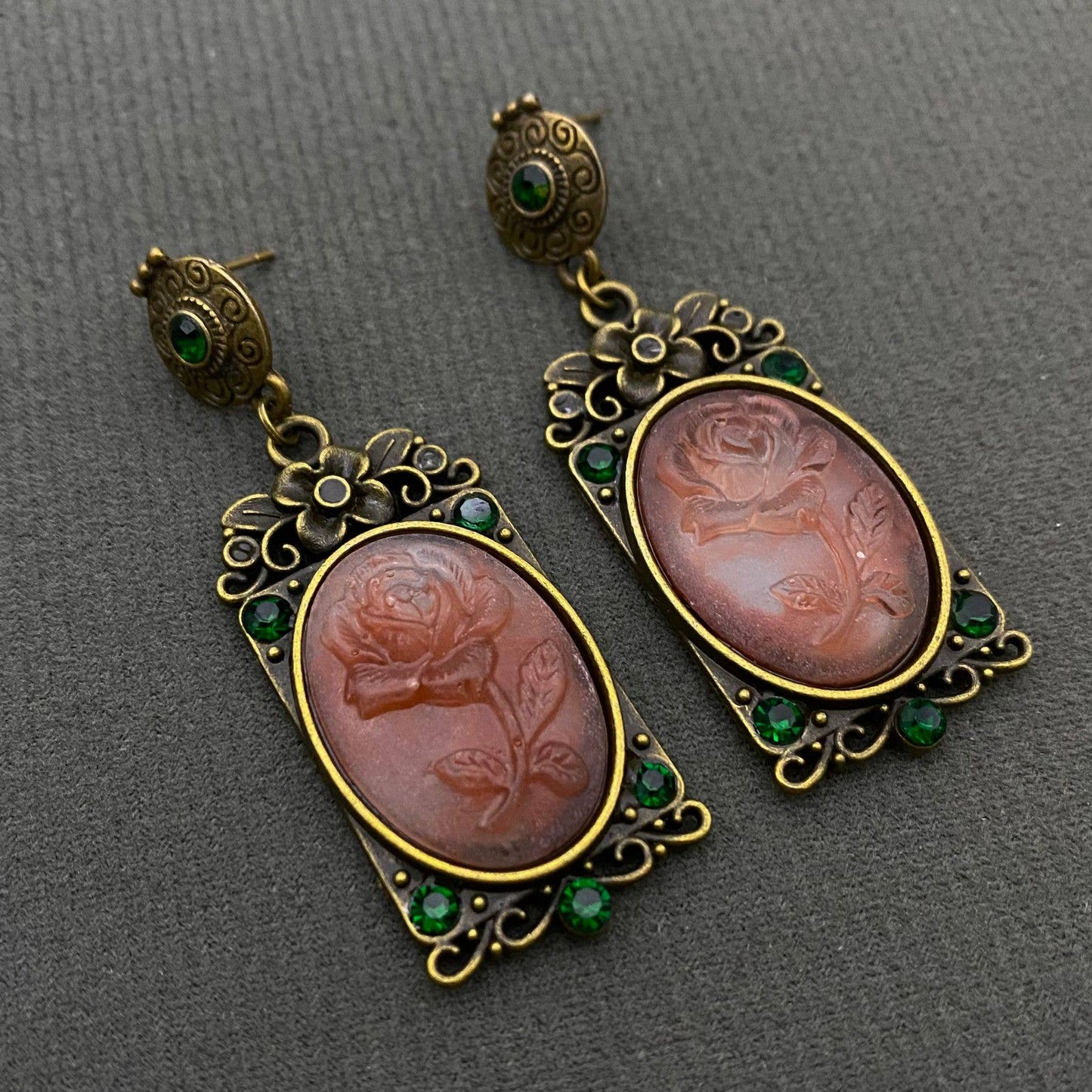 Vintage Court Style Rose Danlge Earrings - The Mirrored Past