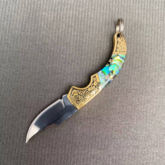 Shell Inlaid Portable Foldable Knife: Golden - The Mirrored Past