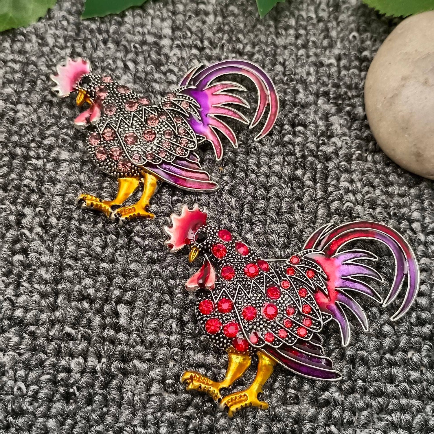 Colored Rhinestone Enamel Rooster Brooch: Red - The Mirrored Past