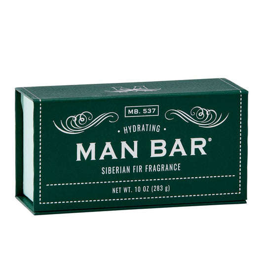 Man Bar soap packaging with green background and white text