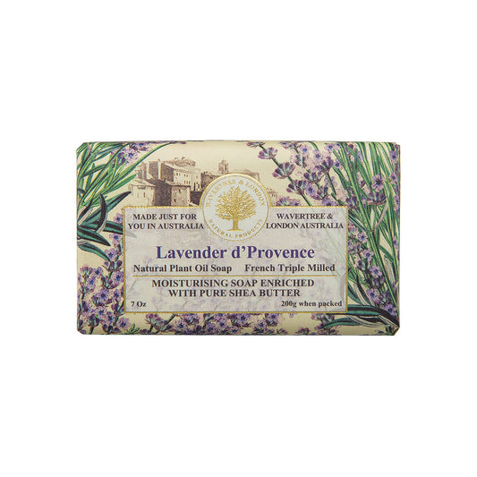 Lavender d'Provence soap bar with packaging on a white background