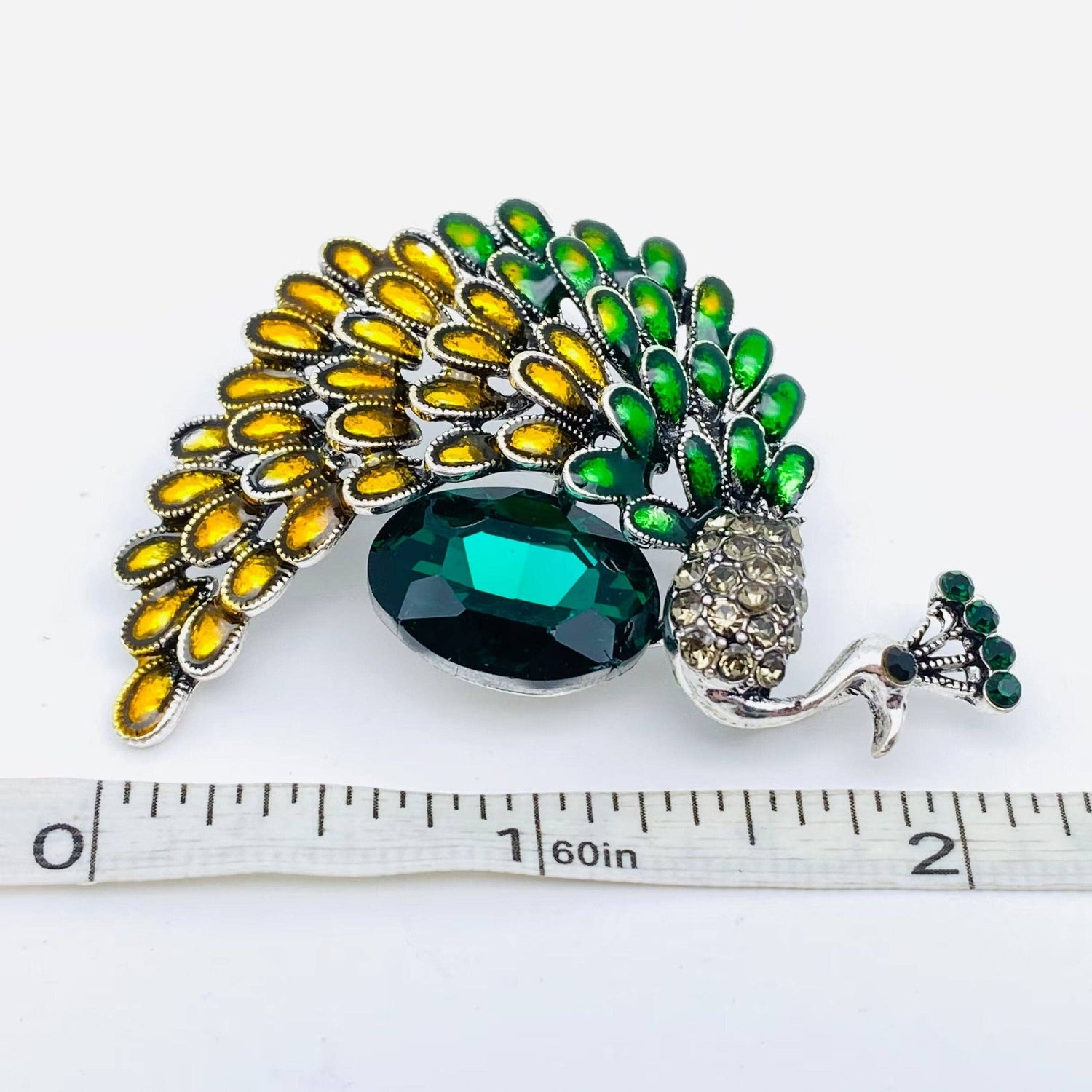 Enamel Colored Rhinestone Peacock Brooch - The Mirrored Past
