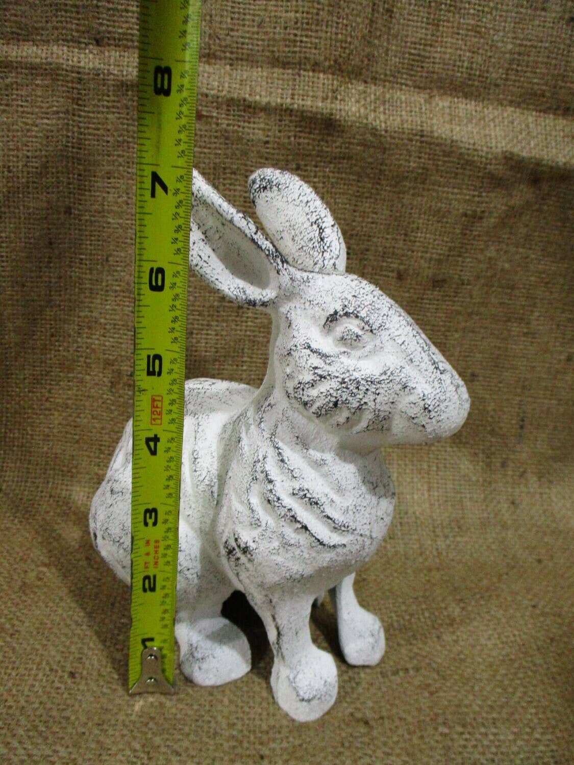 DISTRESSED WHITE CAST IRON RABBIT FIGURE - The Mirrored Past