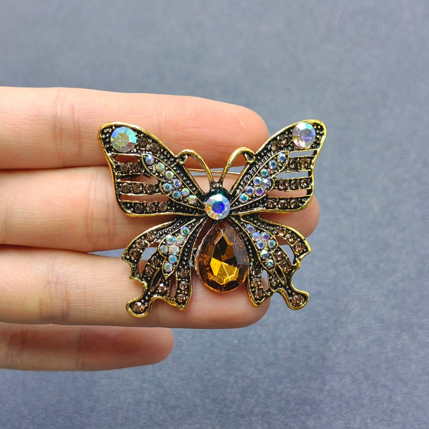 Vintage Rhinestone Butterfly Brooch - The Mirrored Past