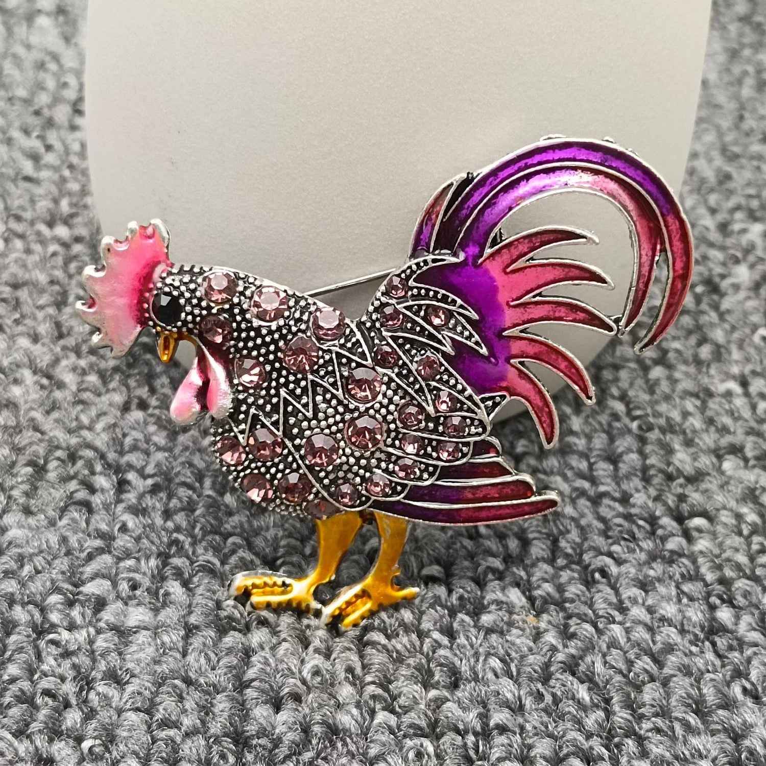 Colored Rhinestone Enamel Rooster Brooch: Red - The Mirrored Past