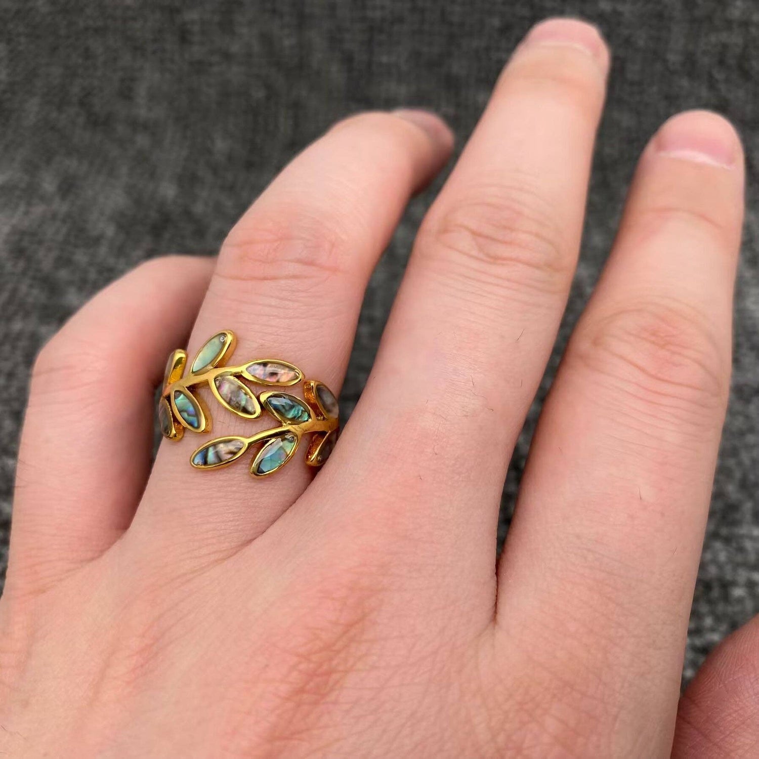 Abalone Shell Leaf Shape 18K Gold Plated S.Steel Ring - FGS - The Mirrored Past