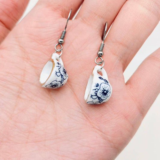Ceramics Tea Cup Design Charm Dangle Earrings - The Mirrored Past