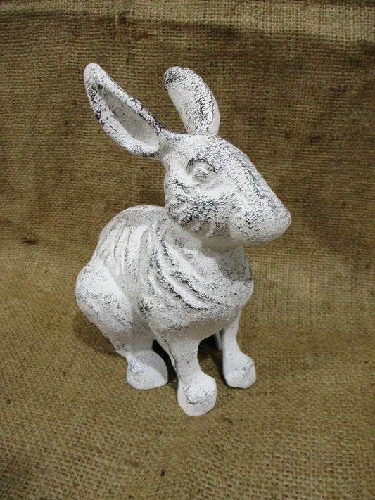 DISTRESSED WHITE CAST IRON RABBIT FIGURE - The Mirrored Past