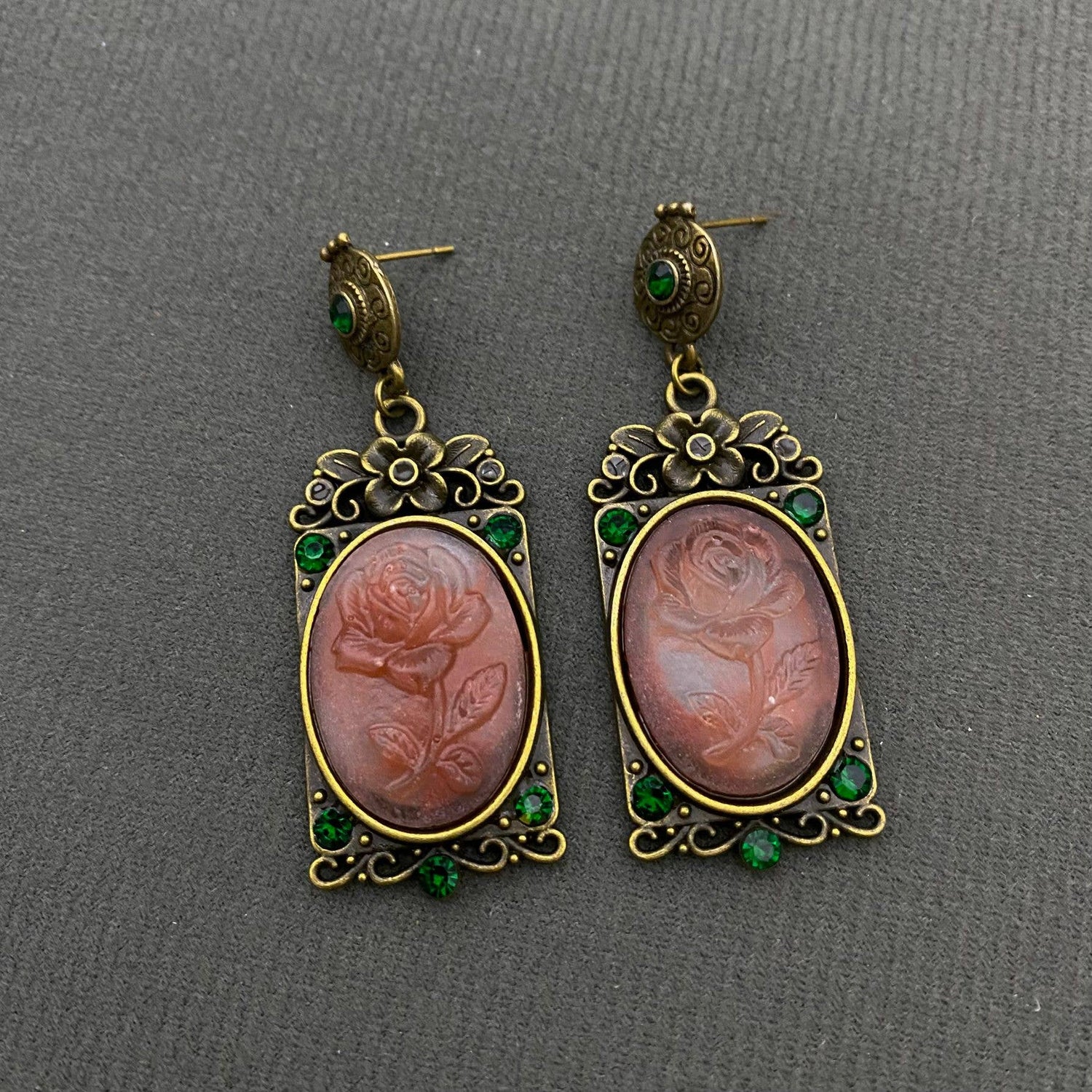 Vintage Court Style Rose Danlge Earrings - The Mirrored Past