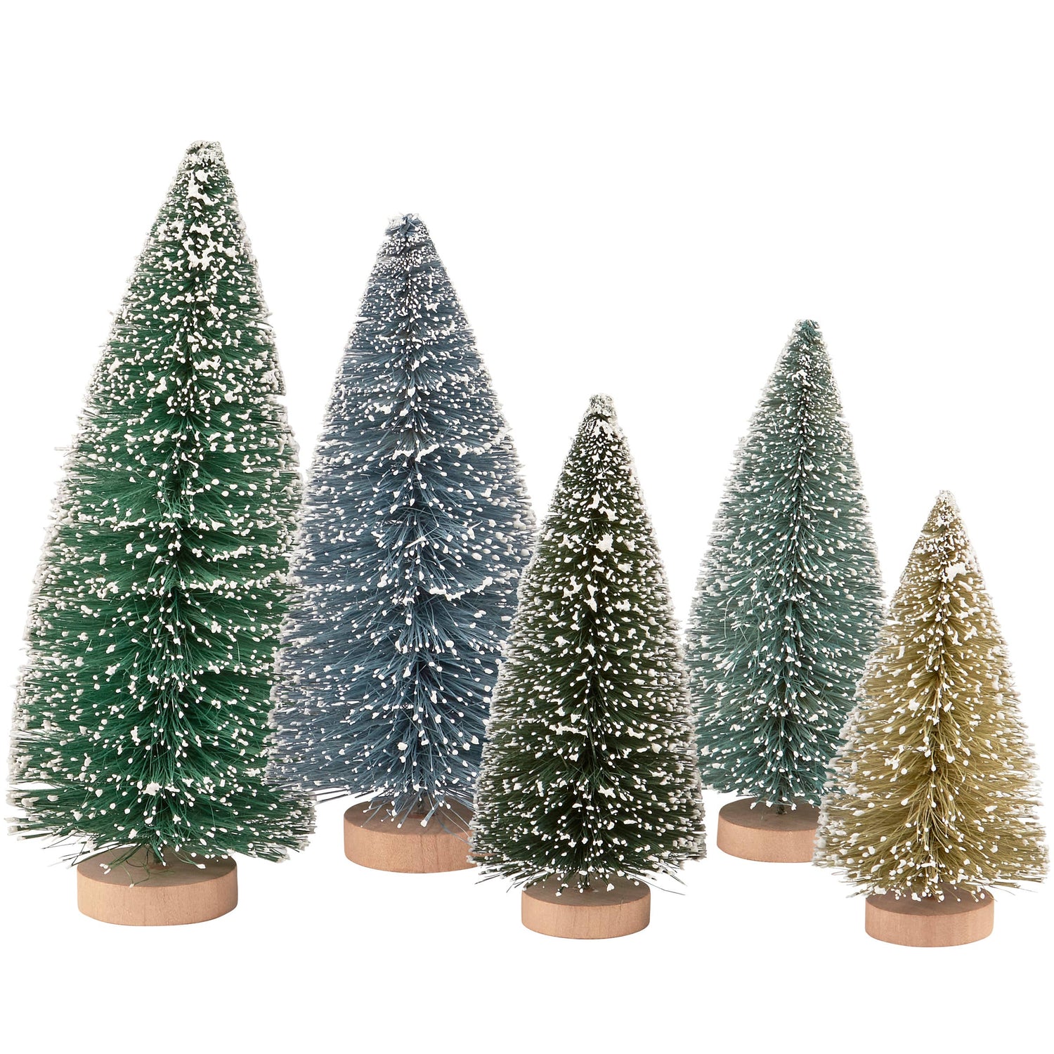 Snowy Green Bottle Brush Tree Set - The Mirrored Past