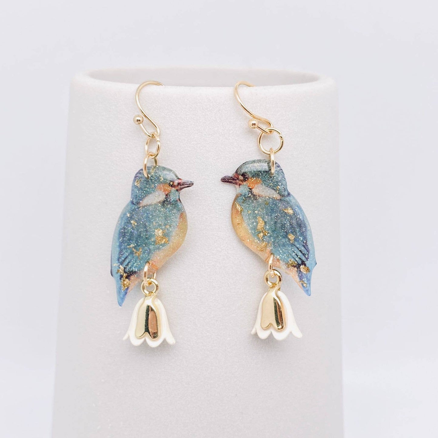 Resin Bird Charm Dangle Earrings: White - The Mirrored Past