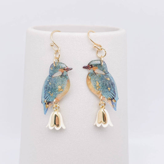 Resin Bird Charm Dangle Earrings: White - The Mirrored Past