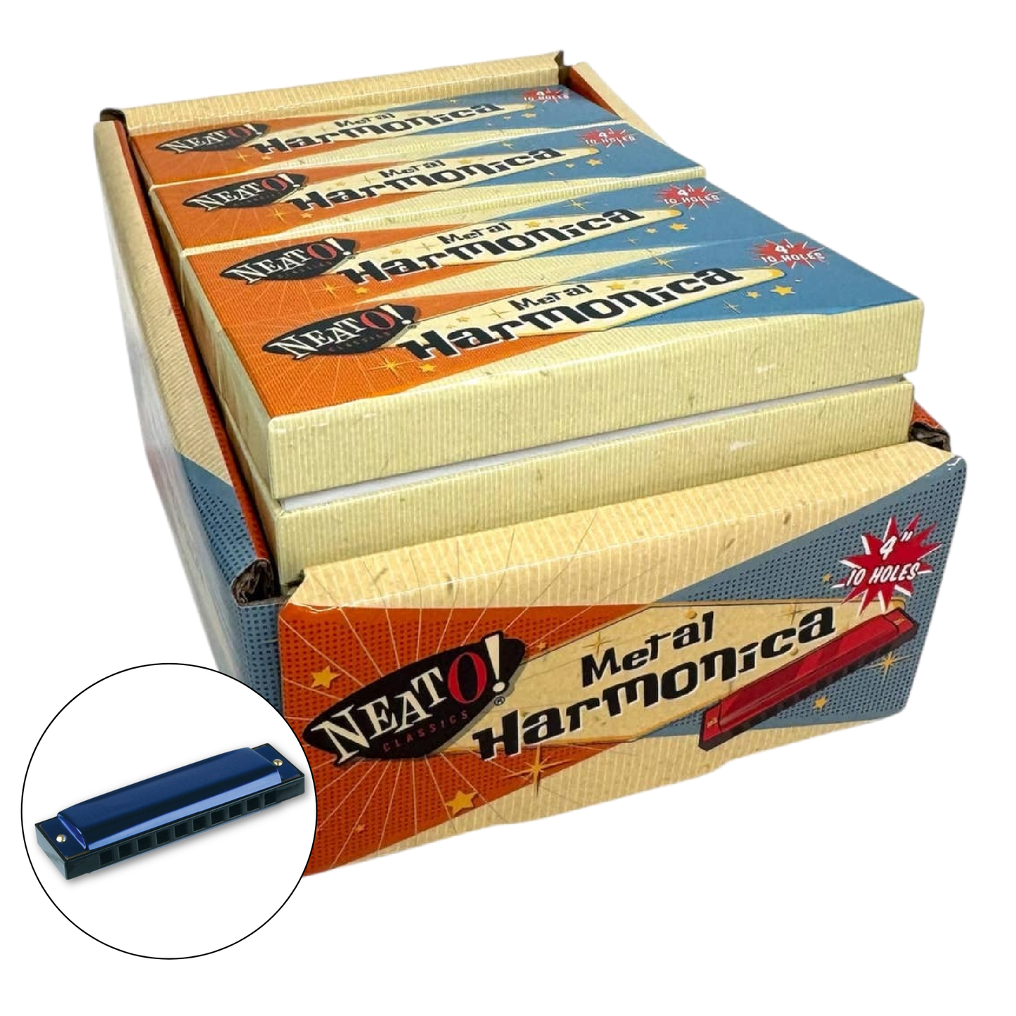 Neato! 4" Metal Harmonica - Retro Classic, vintage toys - The Mirrored Past