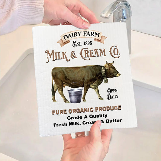 SWEDISH DISH CLOTHS | Dairy Farm Milk Cream Cow - The Mirrored Past