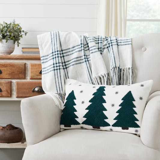 Pine Grove Plaid Embroidered Trees Pillow 14x22 - The Mirrored Past