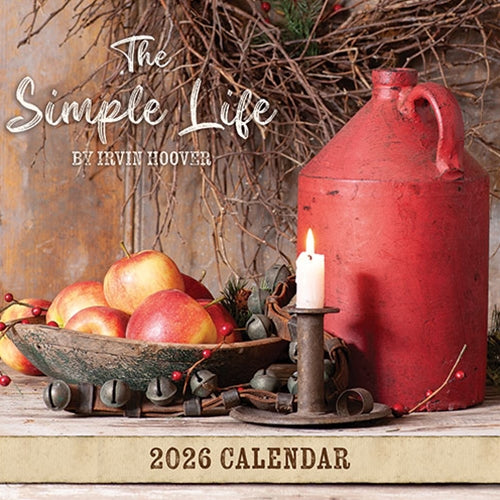 2026 calendar cover with a rustic design featuring a red jug, apples, and a candle.