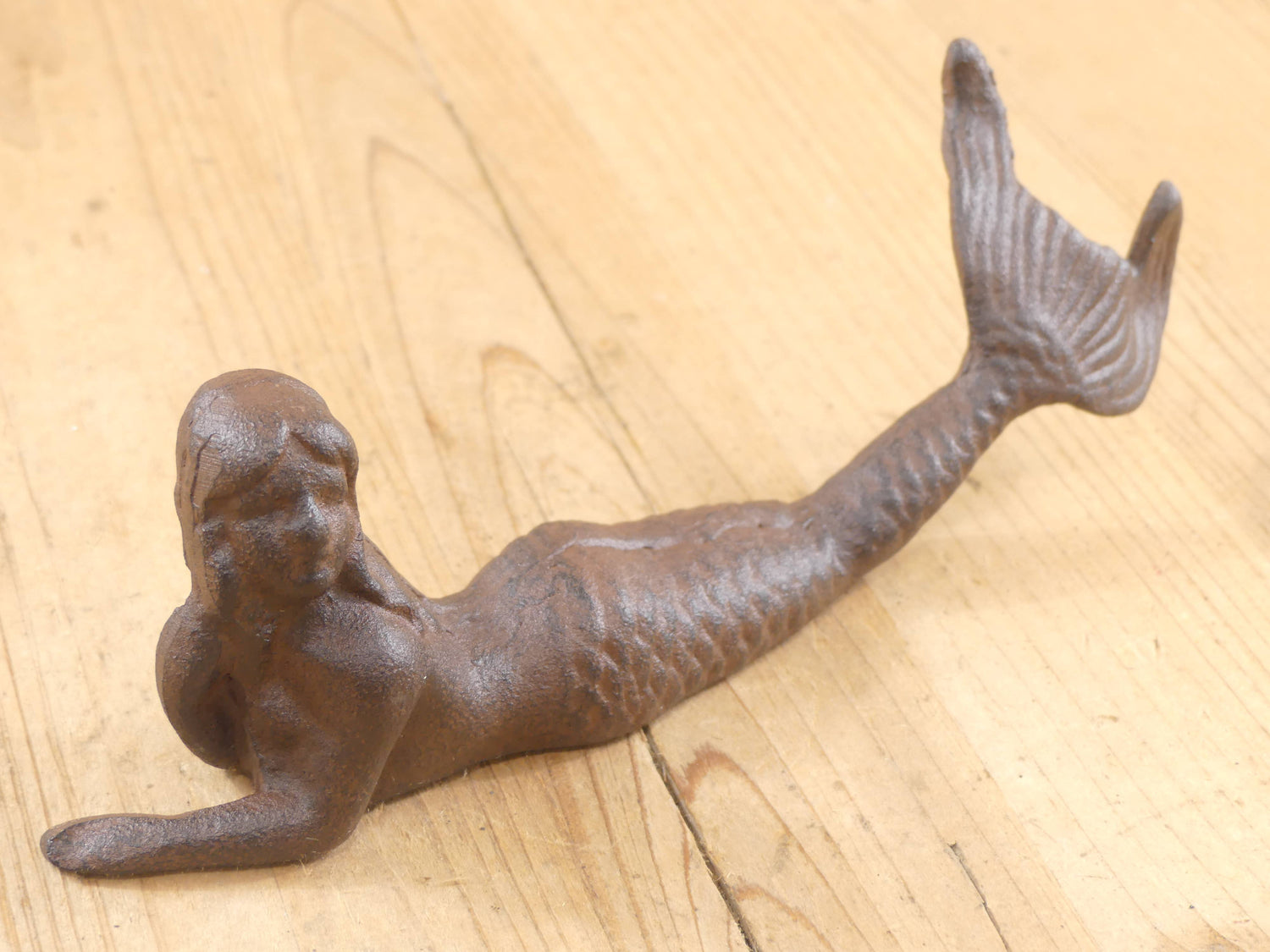 RUSTIC CAST IRON MERMAID FIGURE / PAPER WEIGHT, 9 1/2 " LONG - The Mirrored Past