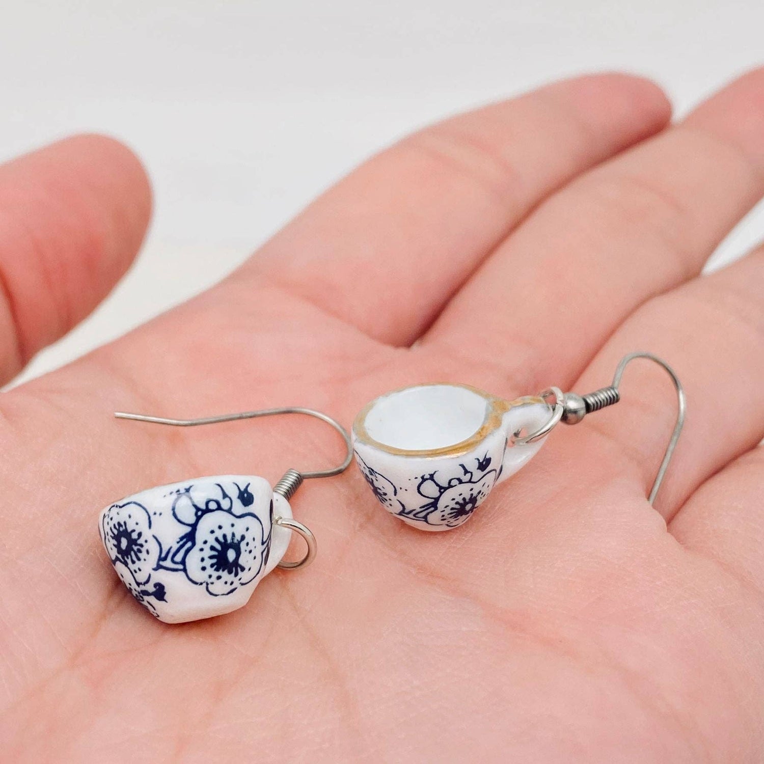 Ceramics Tea Cup Design Charm Dangle Earrings - The Mirrored Past