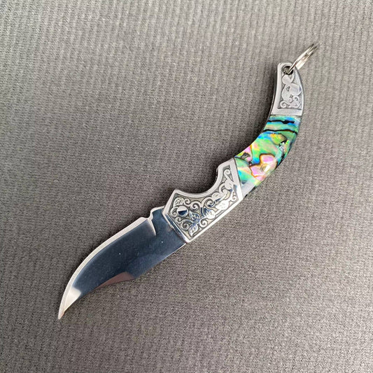 Shell Inlaid Portable Foldable Knife: Silver - The Mirrored Past