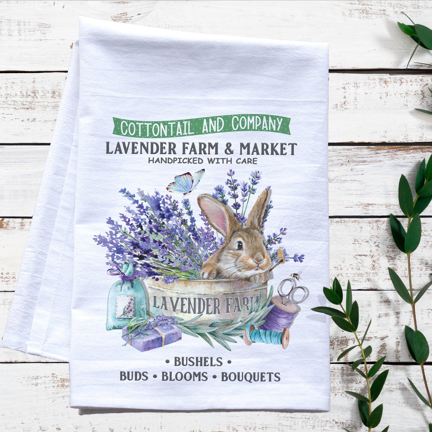 Cottontail Lavender Farm Flour Sack Tea Towel Easter Spring - The Mirrored Past
