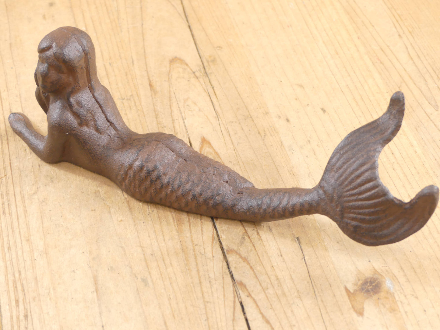 RUSTIC CAST IRON MERMAID FIGURE / PAPER WEIGHT, 9 1/2 " LONG - The Mirrored Past