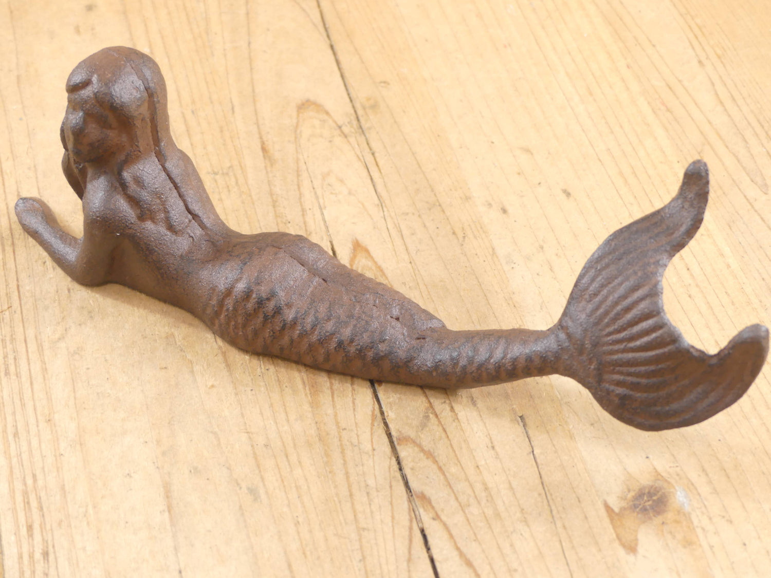 RUSTIC CAST IRON MERMAID FIGURE / PAPER WEIGHT, 9 1/2 " LONG - The Mirrored Past
